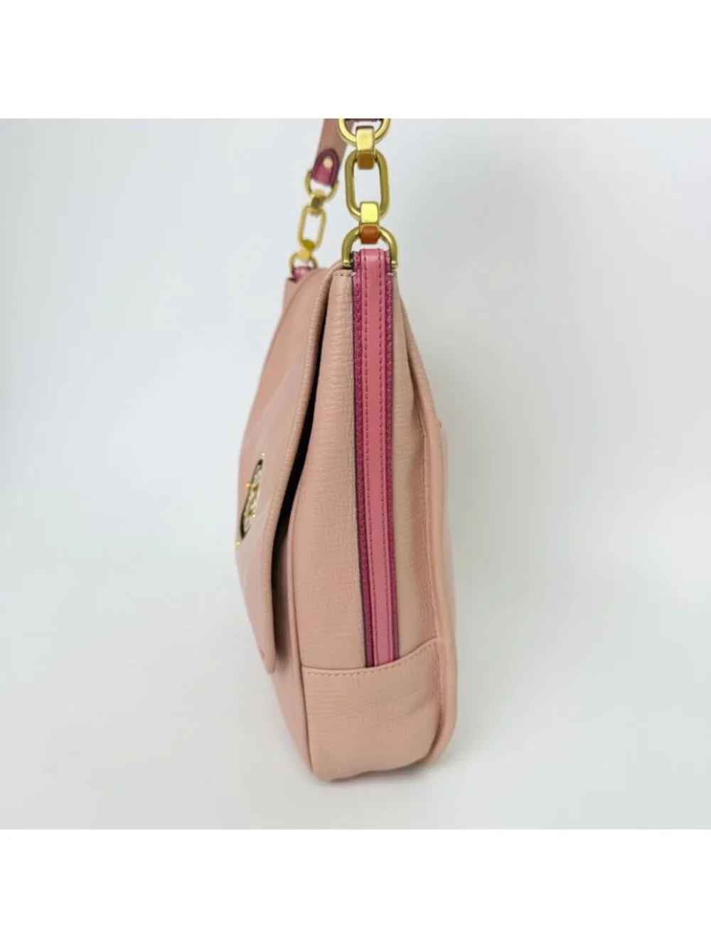 Loewe Anagram Medallion Flap Shoulder Bag Leather Pink Purple Gold Vintage